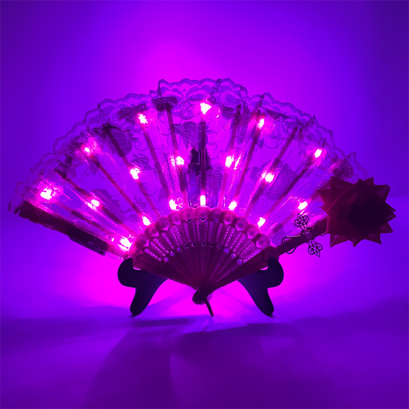 Nuevo abanico de encaje rosa con luces LED, regalo de boda, accesorio para el Festival Qixi, abanico plegable de estilo chino