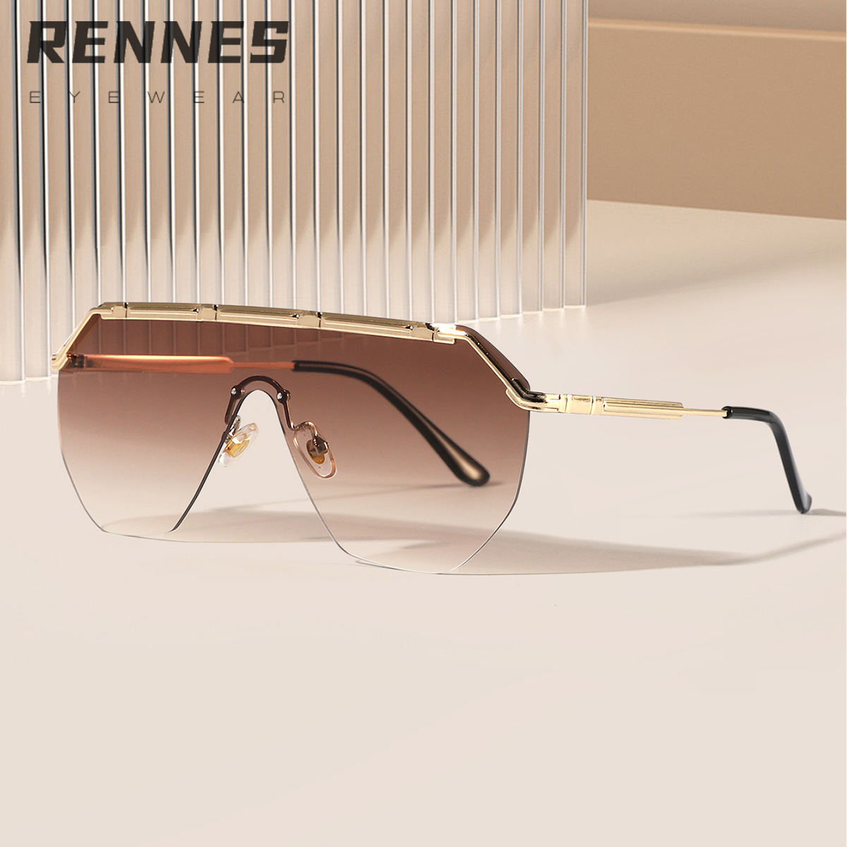 Nuevas gafas de sol de moda de una pieza de medio marco de metal transfronterizas para mujer, gafas de sol de tiro callejero de lujo ligero europeo y americano Sunglasses