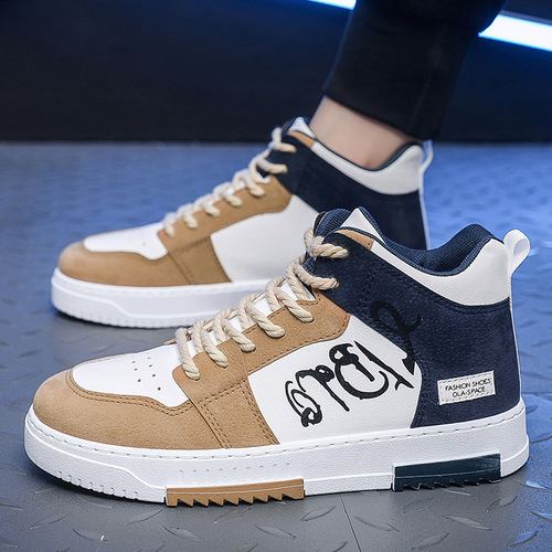 Men's shoes  spring new breathable high-top shoes men's trendy versatile white shoes sports and leisure sneakers for men