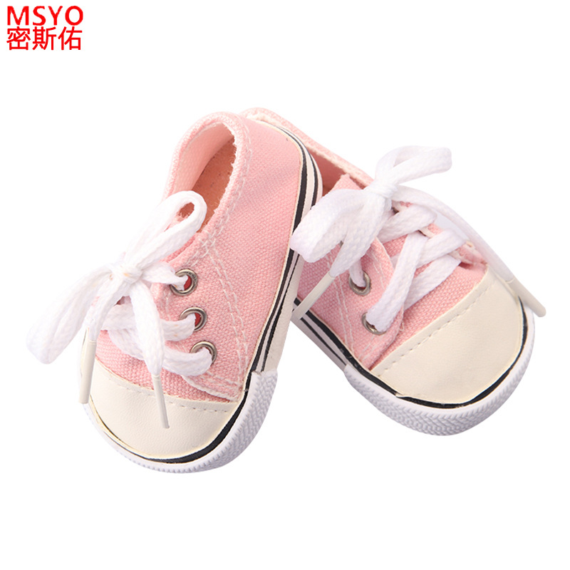 18 pulgadas American Girl muñeca zapatos 43cm muñeca lindo arco amor lentejuelas zapatos muñeca zapatos de lona