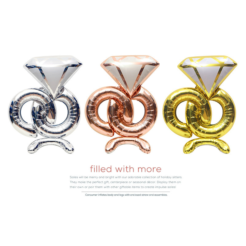 Wedding wedding room jewelry shop decoration balloon 4D three-dimensional standing diamond ring shape cartoon aluminum film balloon