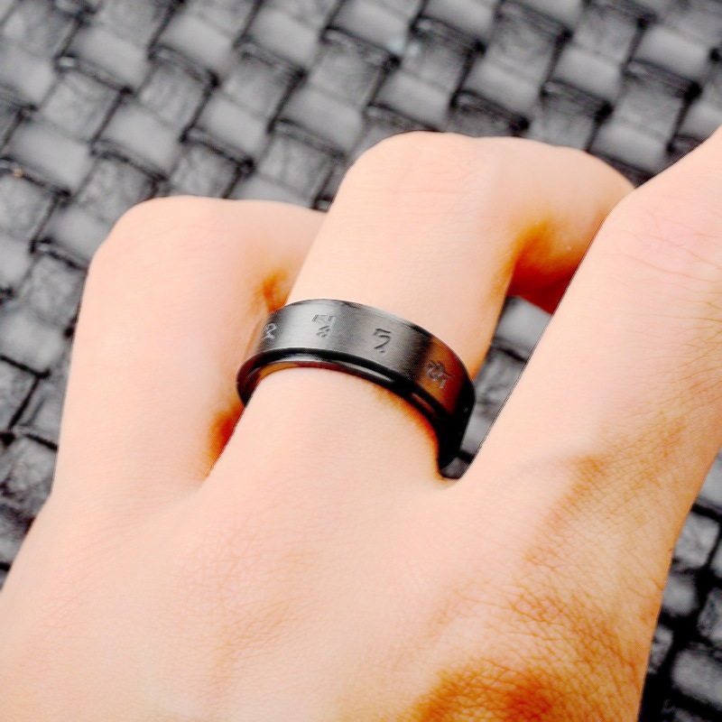Menu0027s  Vertical Character Mantra Rotating Decompression Lucky Titanium Steel Ring