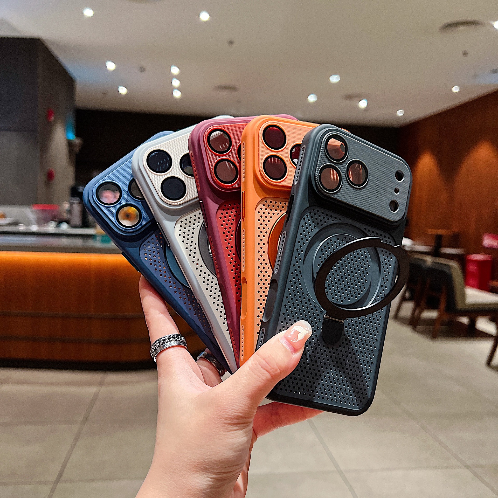 Magnetic Honeycomb Cooling Phone Case with Ring Kickstand for iPhone 16 15 14 13 12 Pro Max, Frosted Hard PC Shockproof Drop Protection Matte Cover