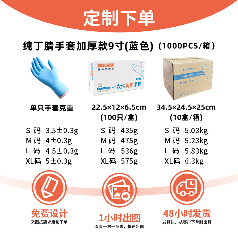 Guantes de nitrilo sin polvo de alta elasticidad desechables de Amboson Guantes de goma de nitrilo de nitrilo de calidad alimentaria inglesa Guantes de goma de nitrilo