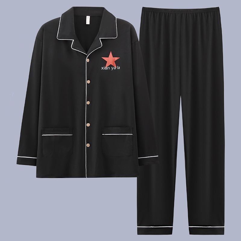 100% algodón pijamas de los hombres de primavera y otoño de manga larga traje de dos piezas más el tamaño suelto de la Juventud de los hombres homewear Delgado