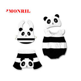 熊猫造型新生婴儿连身衣男女宝宝防水口水巾BIBS高腰大PP裤三件套