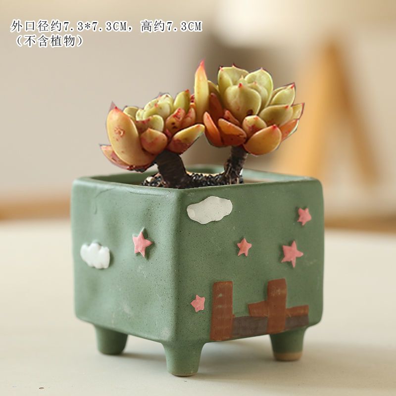 Cartoon Stoneware Painted Ceramic Desktop Breathable Control Thumb Pot Small White Cloud Succulent Flower Pot Creative Stylish Cute