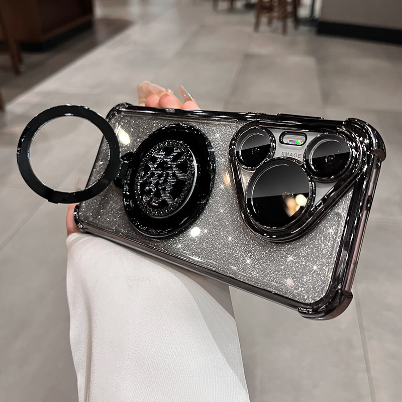 Aplicable a Huawei Mate80 caja de teléfono móvil con soporte giroscópico rotatorio Glory P80PRO caja de polvo de flash de cuatro esquinas galvanizadas