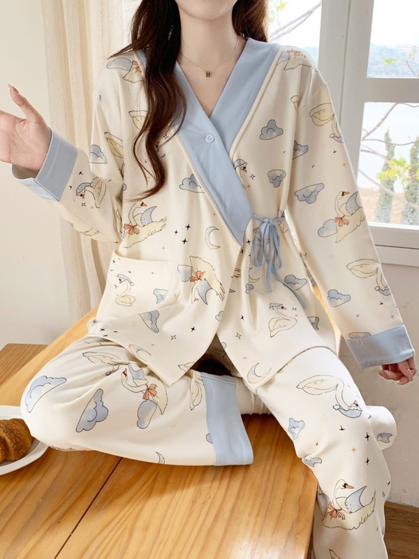 月子服春秋産後3-9月妊婦パジャマ夏の薄いタイプの入院授乳産婦授乳家庭服|undefined