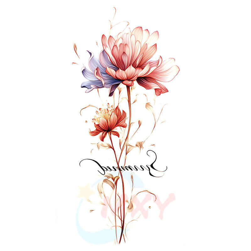 Cross-Border New Colorful Flower Arm Tattoo Stickers, Large Red Flower Rose, Waterproof and Sweat-Proof, Disposable Temporary Stickers, Realistic Flowers