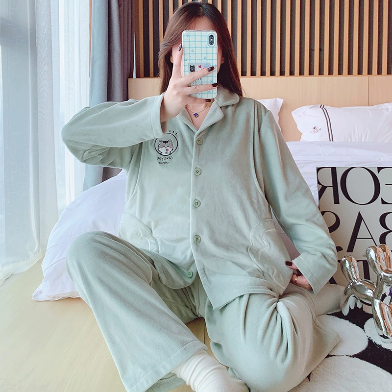 Зима новая норка бархат пижамы отворотом кружева послеродовой лактации можно носить из больницы с длинным рукавом брюки оптом