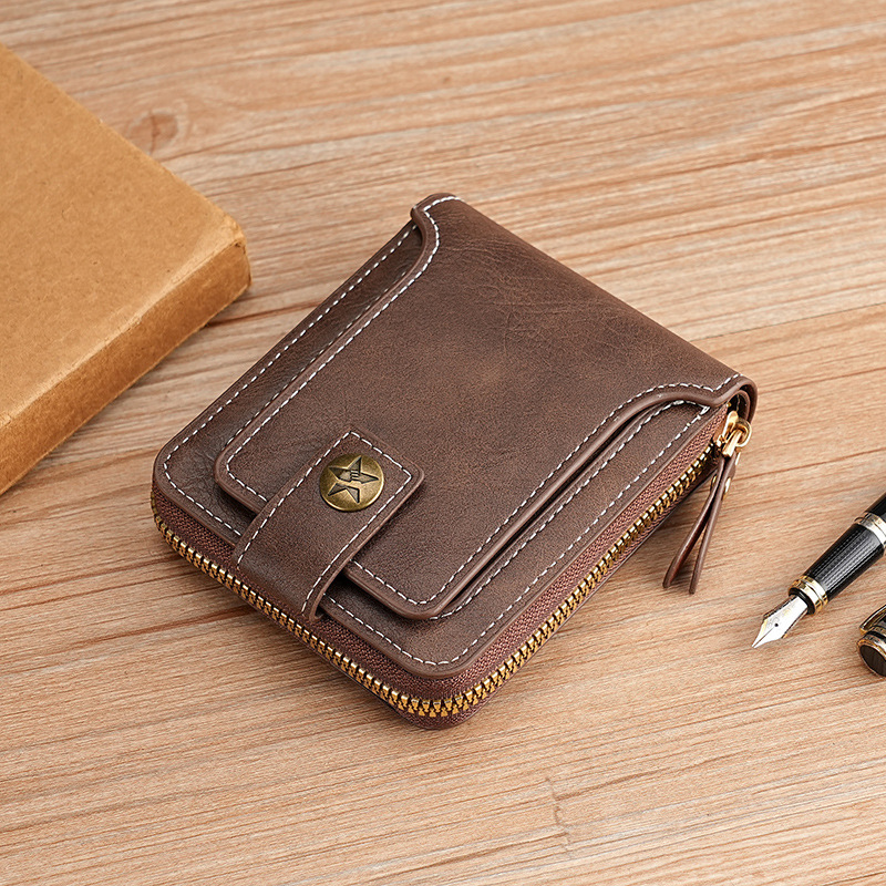 Cross-Border New Men's Wallet with a High-End Vintage Zipper Design, Coin Storage, Aliexpress Hot-Selling Item in Stock