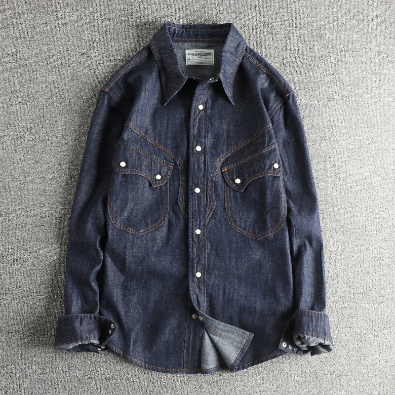 Replica American Western Retro Style Men's Denim Shirt with Pearl Button Design, Trendy New Shirt Jacket Replica American Western Retro Style Men's Denim Shirt with Pearl Button Design, Trendy New Shirt Jacket