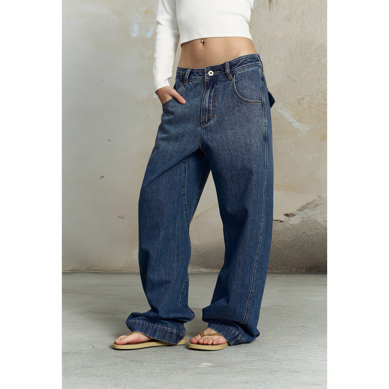 2026 New Spring and Summer Paris Buckle Design Jeans for Women, Loose Summer Straight-Leg Floor-Length Wide-Leg Pants Women's Clothing