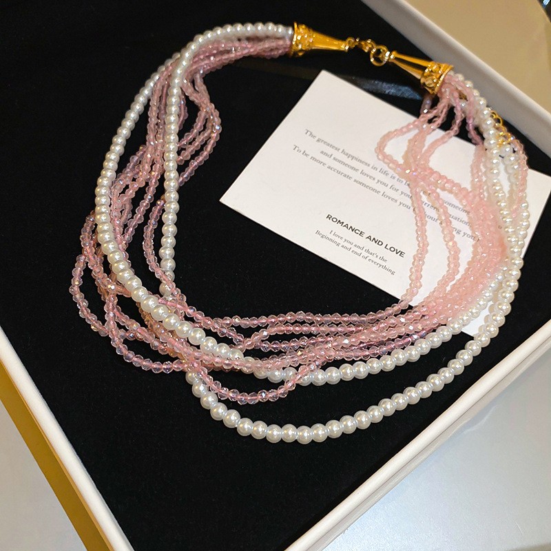 Diamante incrustado multi-capa de cuerda collar de cristal de moda Mori diseño fresco clavícula Cadena de alto grado sentido nicho temperamento collar