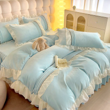 牛奶绒四件套法式公主轻奢奶油风ins小香风床裙床单床笠四件套-9