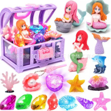 跨境百海盗宝箱潜水七彩美人鱼发光宝石套装儿童泳池训练戏水玩具