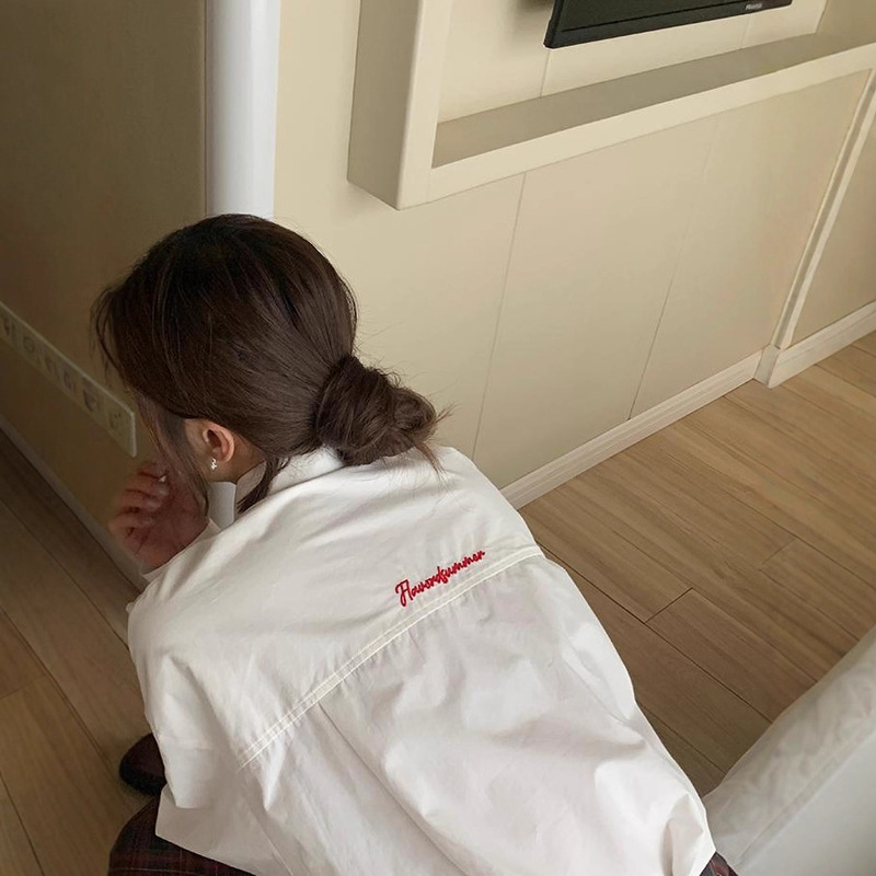 Off-Season Discount ~ Mustard Homemade Youth Party Letter Embroidered Shirt for Women Spring Petite Design Shirt