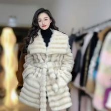 2025年冬新款气质条纹防小龙猫大翻领毛毛外套短款女环保皮草