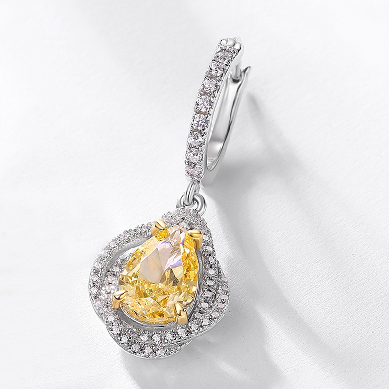 Wilsheng joyería nuevo recomendar S925 pendientes de plata esterlina tendencia la moda ganso amarillo hielo corte flor diamante alto carbono gancho del oído