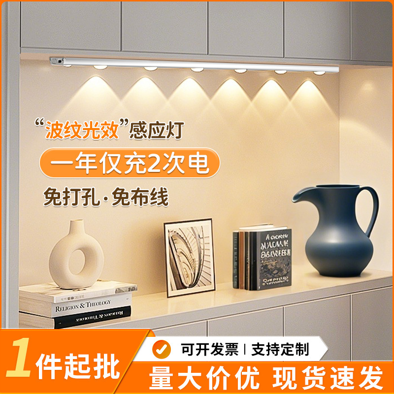 Human Body Sensor Hill Led Cabinet Light with Rechargeable Magnetic Wireless Self-Adhesive Living Room Wine Cabinet Shoe Cabinet Light Strip
