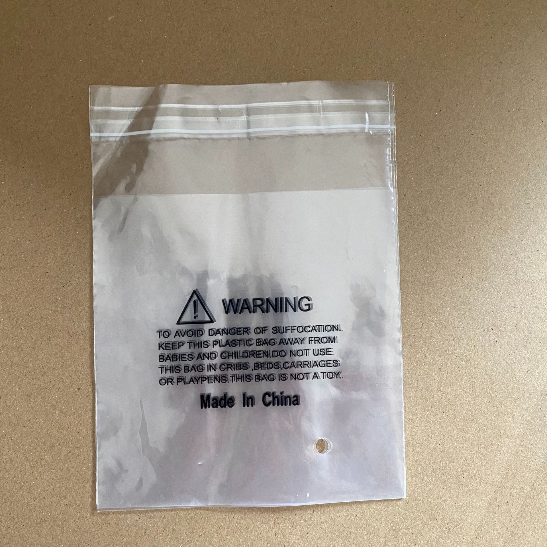 现货三角感叹号MDDE IN CHINA透明LDPE环保可回收防窒息标语胶袋