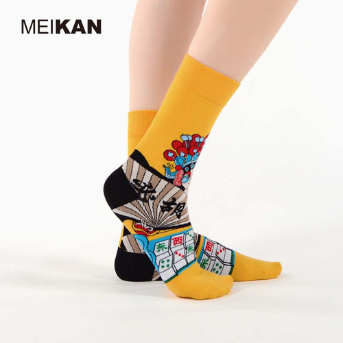 MEIKAN Middle Calf Socks: National Trend Peking Opera Short Socks, Sporty Cotton Socks, Street Style Personality Fashion Socks for Women