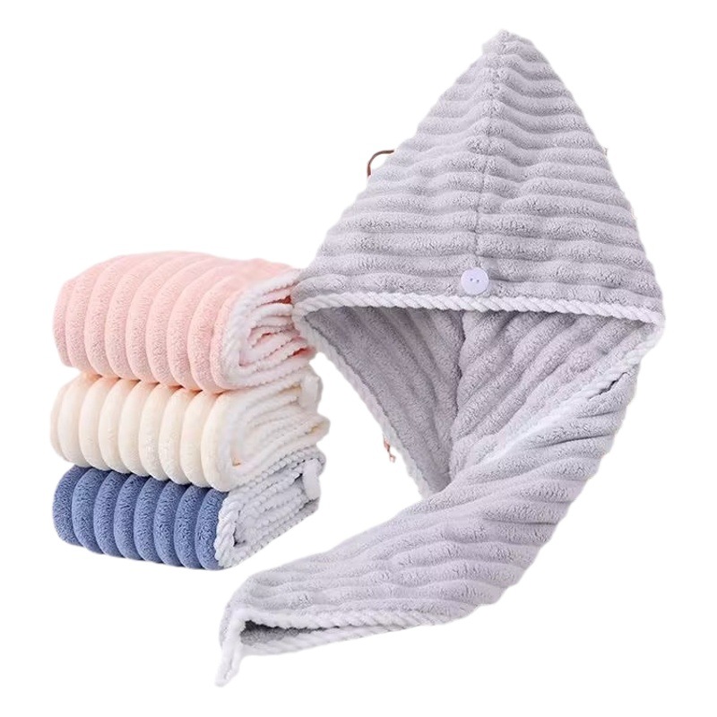 Candy Velvet Dry Hair Cap, Thickened Water-Absorbent, Quick-Drying Wavy Pattern Turban, Student Washing and Shower Cap, Non-Shedding Turban