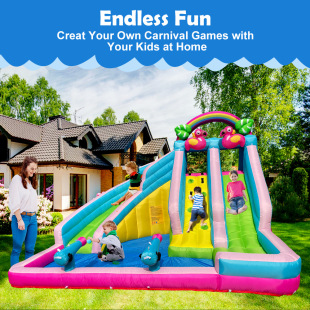 Children's inflatable castle home indoor and outdoor trampoline outdoor small trampoline Flamingo double slide Castle