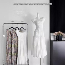 鹭一青 梨花雪法式白色连衣裙女夏季碎花显瘦泡泡袖新中式长裙女