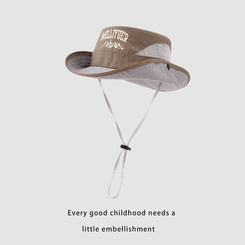 Sombrero de pescador para niños y niñas, sombrero de montaña de verano de alto albor, sombrero de montaña de protección solar, amplio, ventilado, cinturón de cabeza, sombrero solar