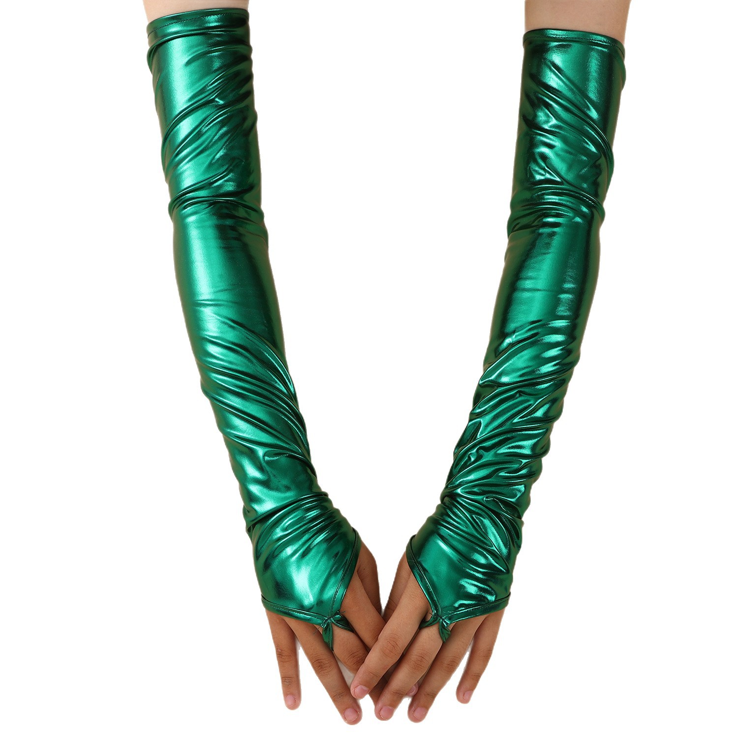 Estilo europeo y americano 48cm gancho de charol se refiere a damas largas vestido sexy fiesta nupcial ópera guantes sin dedos transfronterizos