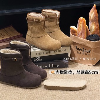 mollykiki 羊羔毛加绒保暖两穿雪地靴女2025冬季新款百搭休闲棉靴