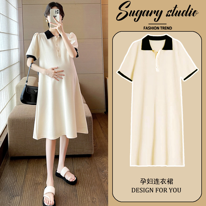 Pregnant Women's Short-sleeved Dress Summer High-grade Short-sleeved Polo Skirt Summer Small Thin Top Women's Summer Fashion