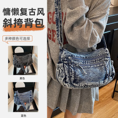 新品大容量デニムズキャンプバッグ水洗いデニムシングルショルダー斜めがけショルダーバッグ都市トレンドカジュアルインスタ風現物