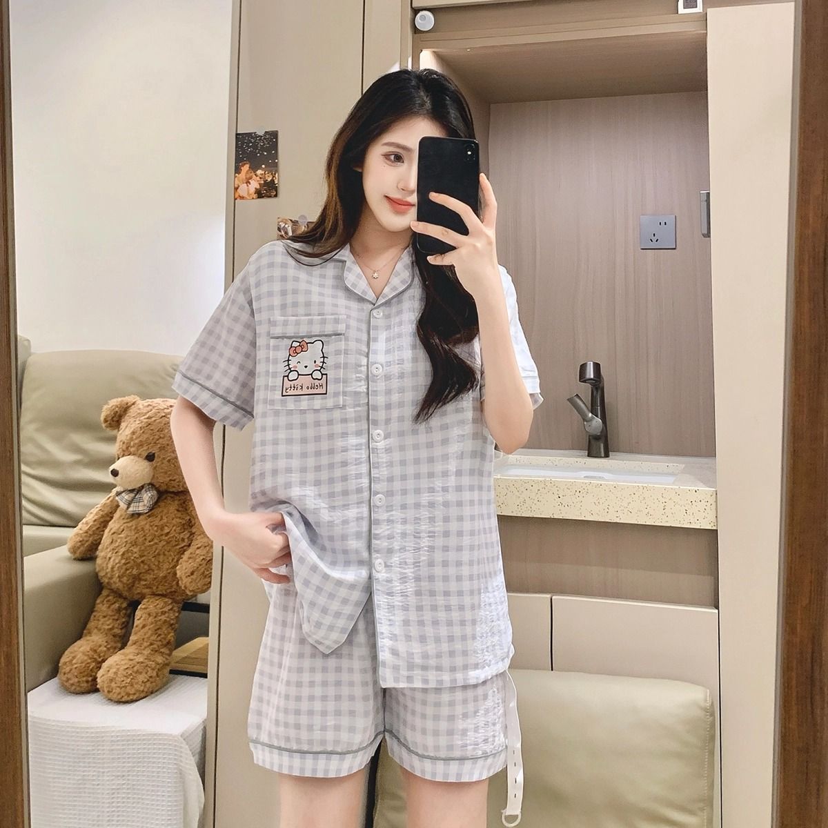 임부복 클라우드 코튼 여름 가디건 임신 중 가슴 패드가 있는 반팔 반바지 임산부 수유 수유 잠옷 홈 세트