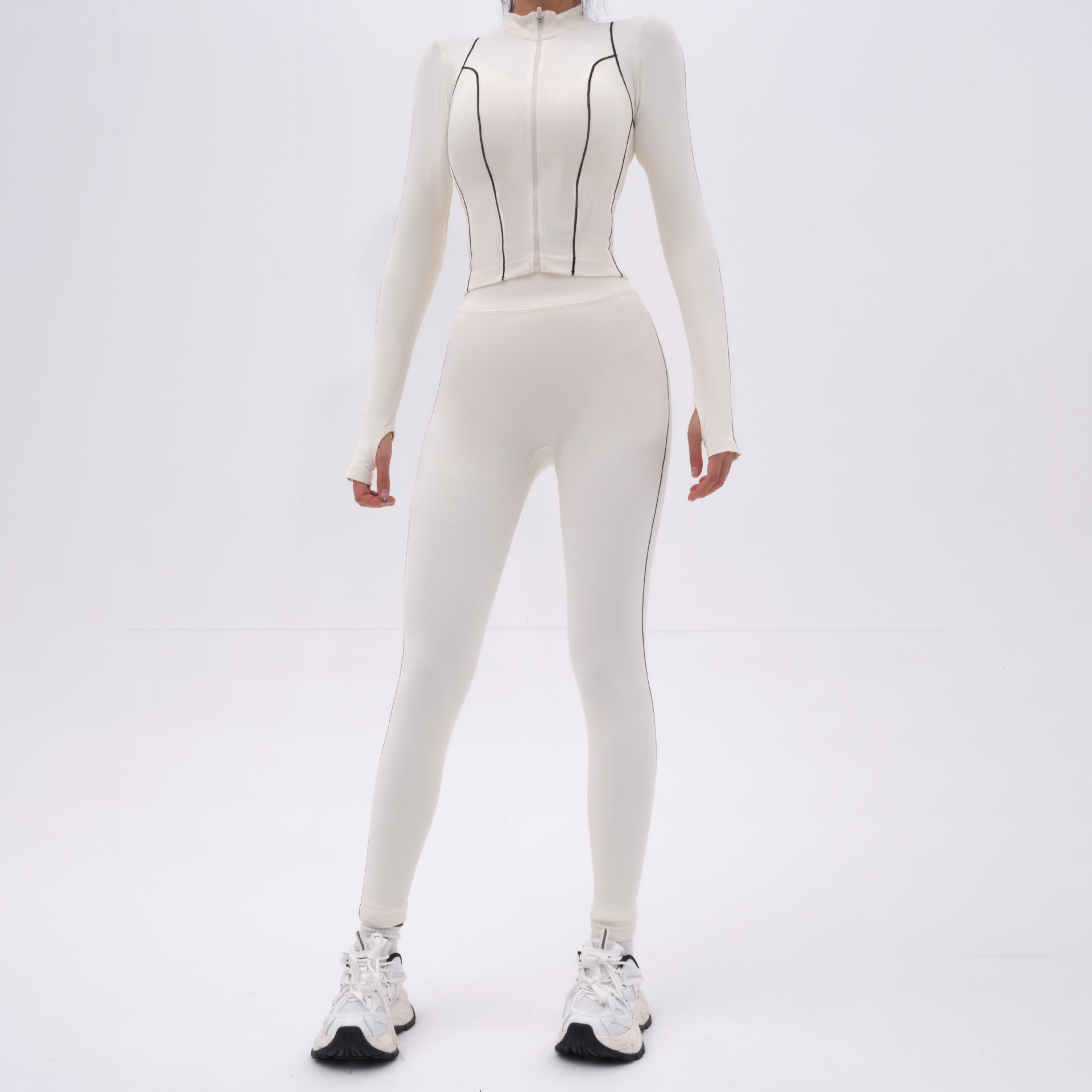 Europa y los Estados Unidos transfronterizos nuevos set de ropa de yoga de color contraste mujer camisa casual cintura alta abdominal yoga fitness set