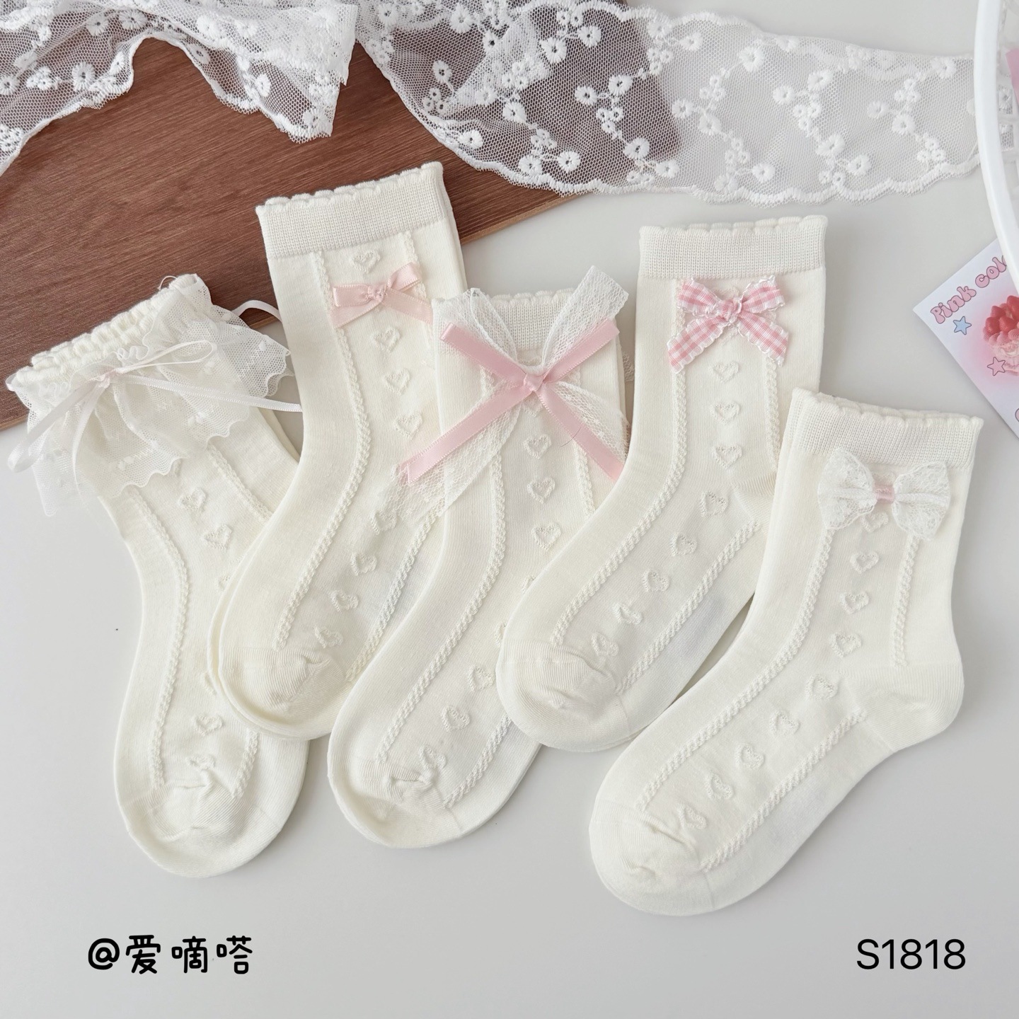 爱嘀嗒儿童袜子春夏网蝴立体蝶结公主范花边精梳棉1-15岁厂家批发