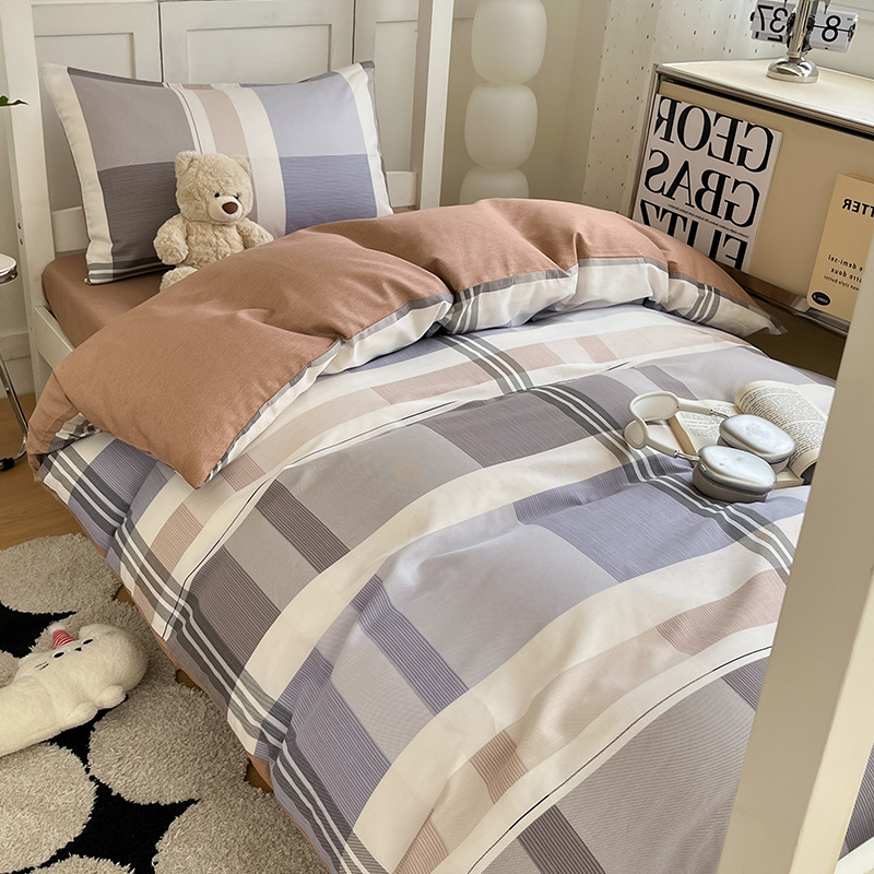 Verano simple algodón dormitorio universitario cama de tres piezas sábanas de algodón puro funda de edredón sábana ropa de cama de seis piezas