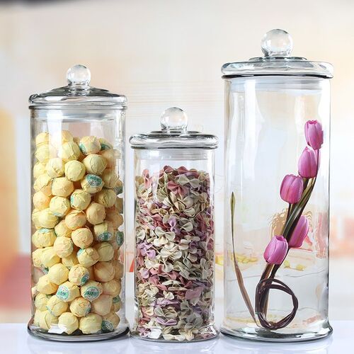 Large capacity transparent large glass sealed jar storage jar food materials tangerine peel tea jar straight bottle with lid
