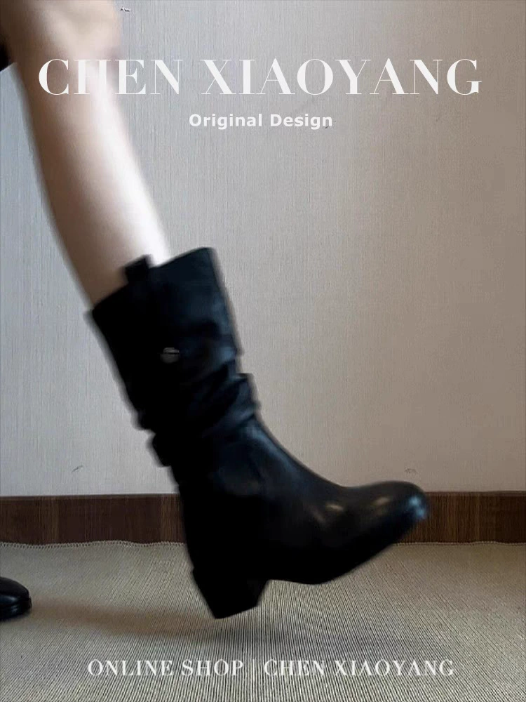 Кожаные ботинки Martens средней длины, натуральная кожа, до голени, чёрные или коричневые, 35–40
