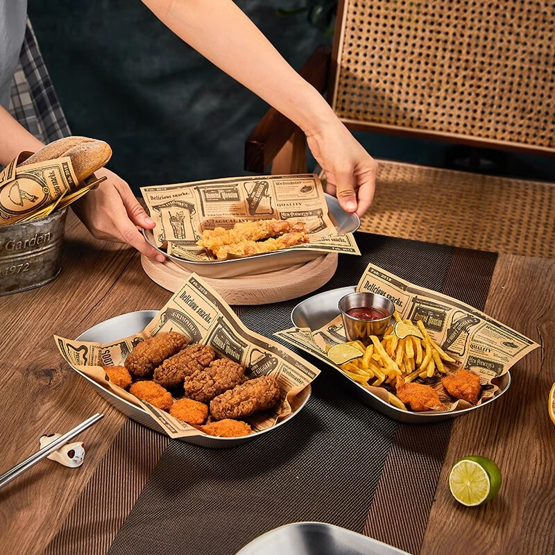 Retro Dinner Plate, Fried Chicken and French Fries, Picnic Plate, Creative Tinplate Tray, Snack and Dried Fruit Plate, Korean Snack Plate