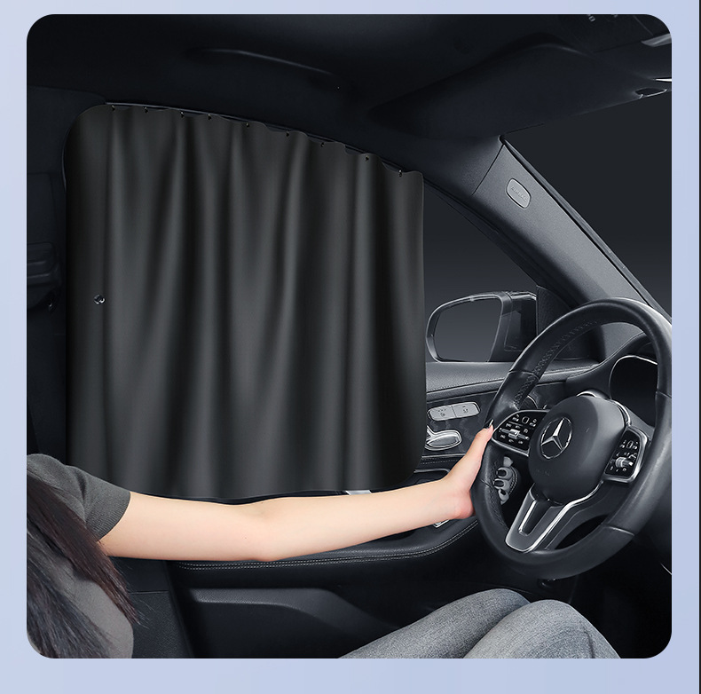 Car sunshade curtain with track system for sun protection and heat insulation, rear side window curtain for privacy and light blocking in the car