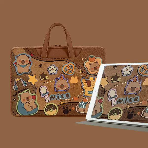 Cute Capybara Student Tablet Storage Bag 12.88inch Study Machine Handbag Waterproof 10.2