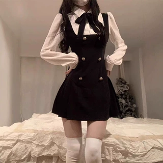 法式假两件衬衫连衣裙子女装早秋季2025年新款学院风收腰夏季短裙