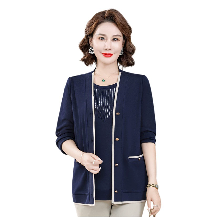 Весенний наряд для молодой мамы: вязаный кардиган с длинными рукавами, комплект из двух предметов, топы для женщин среднего и пожилого возраста.