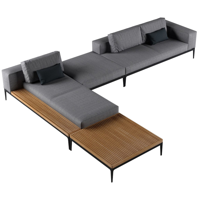 Sofá al aire libre impermeable protección solar patio de villa muebles de teca al aire libre combinación de sofá de esquina de aleación de aluminio moderno