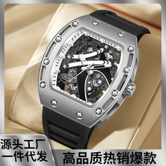 新款金詩頓手錶男士運動時尚鏤空酒桶形腕錶批發防水石英表男表