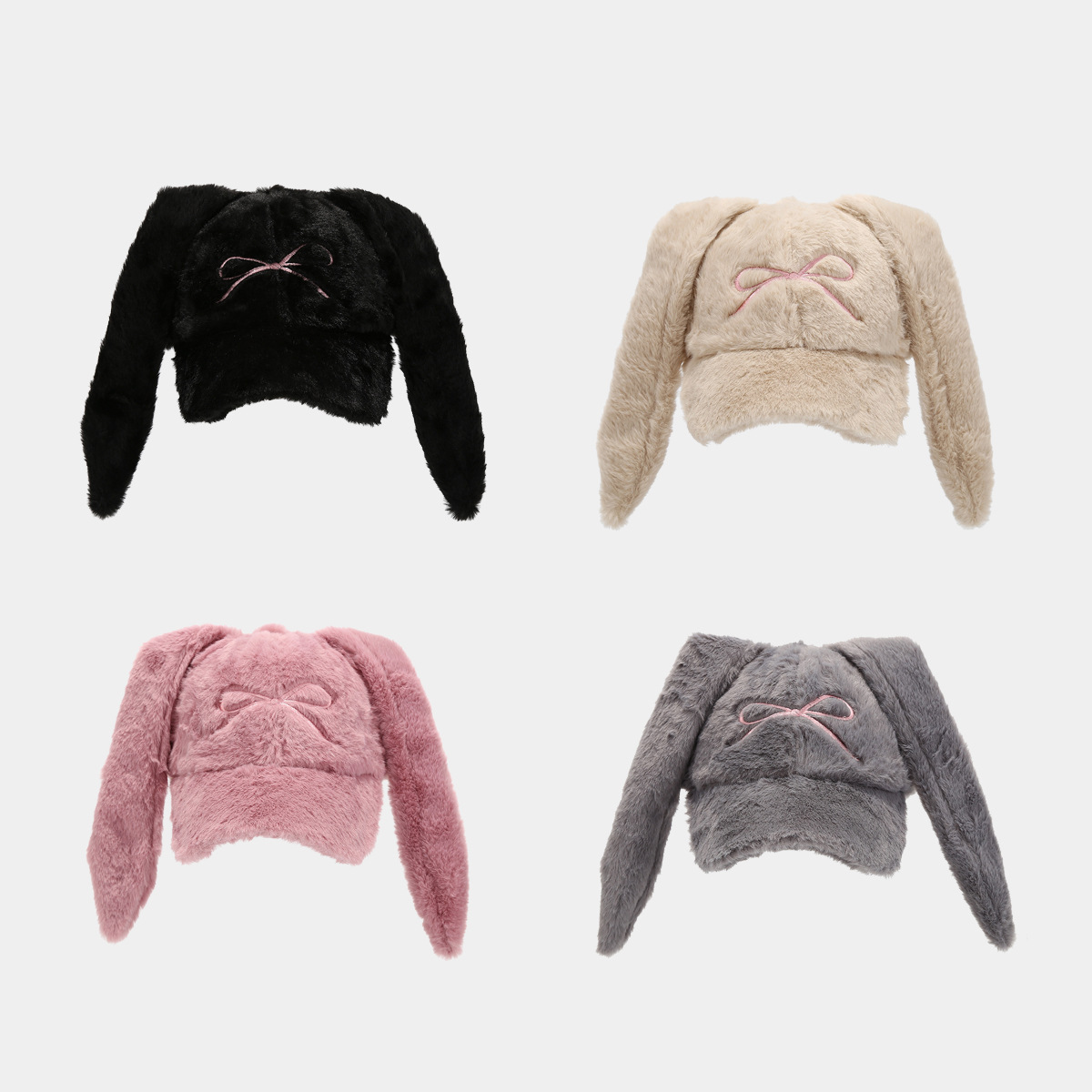 Gorra de béisbol con orejas de conejo bordadas con lazo literario de nicho japonés, marea femenina, gorra de felpa de moda de celebridades de Internet coreana