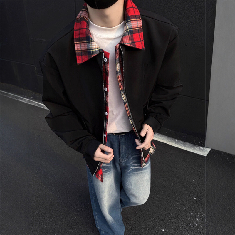 Flight Jacket Jacket for Men and Women Spring & Fall American Retro Cleanfit Fake Two-Piece Flannel Shirt Ma1 Lapel
